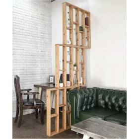 Resim Tiydem Masif Ahşap Raflı Oda Ayırıcı Seperatör Duvar Dekor Paravan 80X240 cm Boyasız Doğal Ahşap Rengi 
