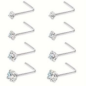 Resim 6 adet 316L Çelik 22G 20G 18G Burun Çivi Çivileri L-Şekilli Burun Delme Vücut Takıları L-Şekilli Burun Çivileri 1.5mm 2mm 2.5mm 3mm Kare Kübik Zirkonya Burun Çivileri Çiviler Kadınlar için 