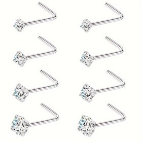 Resim 6 adet 316L Çelik 22G 20G 18G Burun Çivi Çivileri L-Şekilli Burun Delme Vücut Takıları L-Şekilli Burun Çivileri 1.5mm 2mm 2.5mm 3mm Kare Kübik Zirkonya Burun Çivileri Çiviler Kadınlar için 