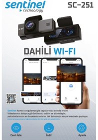 Resim Sentinel Sc-251 Araç İçi Kamera 4k Uhd Wifi Çift Kameralı Dash Cam Arka Kamera Destekli 