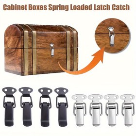 Resim 4-Lü Kilitli Çelik Kancalı Kilit Seti - Yay Yüklemeli Toggle Kilit ile Halka için Kabinet Kutuları, Hinged Gerginlik Kilit Çubuğu için Sandıklar, Güvenli Kapanış Donanımı 