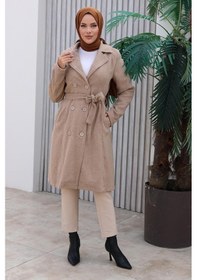 Resim Düğme Detaylı Kaşe Kaban Vizon 1224 Vizon 