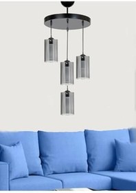 Resim Lambadar Modern Spor Model Dörtlü Füme Hakiki Cam Sarkıt Avize Siyah Tek Ebat 35 X 90 3568-4Blkyuvfümecam 