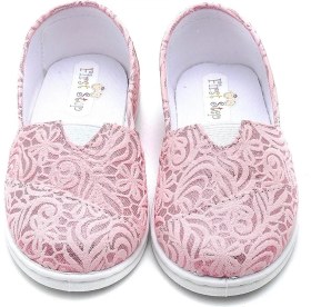 Resim First Step Çiçek Desenli Keten Çocuk Babet AYAKKABI-PEMBE-F-485 
