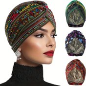 Resim Kadınlar için 1 adet Kent Temalı Nefes Alabilir Polyester Başlık, Baskılı Desenli Elastik Streç Kemoterapi Bone, Mandal Kapatma, Ramazan İçin Yumuşak Bere - Rastgele Desen Konumu 