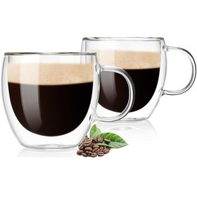 Resim Çift Duvarlı Cam Kahve Fincanı 250ml 2 Li Set Dayanıklı, Mikrodalga Ve Bulaşık Makinesi Uyumlu, & Soğuk İçecekler İçin 