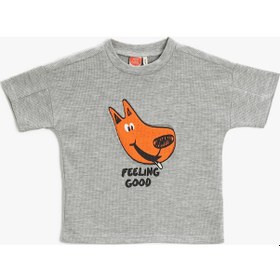 Resim Koton Köpek Baskılı Tişört Kısa Kollu Bisiklet Yaka Dokulu Pamuklu Gri 3smb10236tk 3SMB10236TK026 Gri 