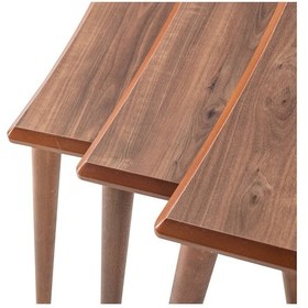 Resim 3'Lü Ceviz Dikdörtgen Ahşap Zigon Sehpa Lüx Ayaklı E9 