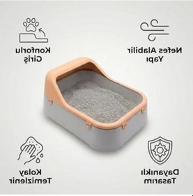 Resim Geniş Hacimli Kedi Tuvaleti, Kolay Temizlenebilir Plastik Tasarım Açık Ahşap 