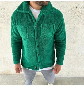Resim Erkek Peluş Polar Hırka Gömlek Yakalı, İlik Düğmeli, Göğüs Cepli, Yumuşak Dokulu Kışlık Regular Fit Rahat Günlük Model - Çimen Yeşili Çok Renkli 