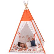 Resim Rozitoys Sevimli Hayvan Desenli Pencereli Doğal Ev-bahçe Yıkanabilir Yastıklı Çocuk Oyun Çadırı Turuncu 