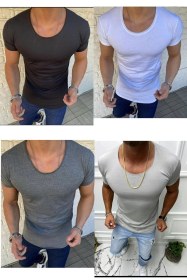 Resim Erkek 4 Lü Paket Oval Yaka Açık Yaka Siyah Beyaz Koyu Gri Açık Gri Tişört T-shirt Siyah-beyaz-koyu Gri-açık Gri 