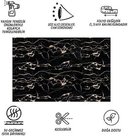 Resim Tink Kendinden Yapışkanlı Pvc Panel, Yapışkanlı Yer Zemin Kaplama, Duvar Kaplama, Fayans Çıkartması Gold Siyah Desenli 41x62 Cm (12 Adet / 3 m²) 