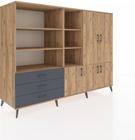 Resim Kronos Dolap 11 Raflı 3 Çekmeceli 5 Kapaklı 220x59x163 Çam-çam/antrasit Atlas Çam/antrasıt - Atlas Çam 