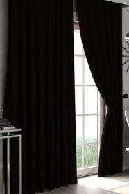 Resim Lüks Kalın Siyah Blackout Karartma Güneşlik Perde En X Boy Pilesiz Tek Kanat,Siyah 200 220 