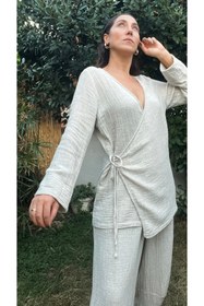 Resim Tfifty Kısa Kimono Bluz Kenevir Kumaş 