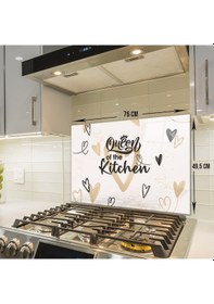 Resim Cam Ocak Arkası Koruyucu |Queen Of The Kitchen Love|49,5cm x 76cm 