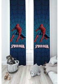 Resim Mekta Home Bebek Ve Çocuk Odası Spider Man Desenli Lacivert 2 Kanat Fon Perde 