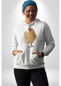 Resim Tavuk Kadın Erkek Beyaz Kapüşonlu Sweatshirt Hoodie Beyaz 