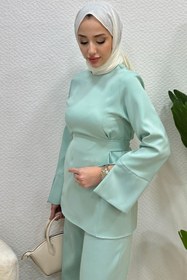 Resim Tesettür Diyarı Kadın Meva Model Krep Bağlamalı Pantolon Tesettür Takım 