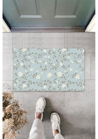 Resim Dijital Baskı Açık Mavi Çoklu Çiçek Kapı Paspası 