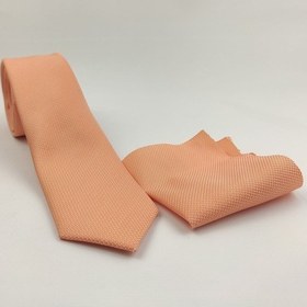 Resim Demfashion Özel Desenli Kravat Mendil Seti Turuncu 