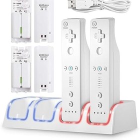 Resim Wii Denetleyici Şarj İstasyonu, Crifeir Wii Uzaktan Kumanda Şarj İstasyonu, Wii Uzaktan Kumanda için 4 Şarj Edilebilir Pil ile 