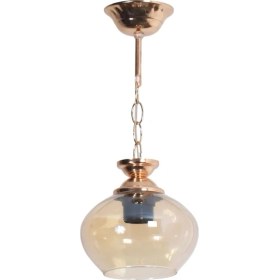 Resim Zincir Modern Tasarım Hol Mutfak Antre Çocuk Odası Altın - Gold Renk Bal Camlı Tekli Avize 