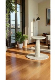 Resim Krem Renk Doğal Ahşap Tekli Mantar Sehpa Ekru 