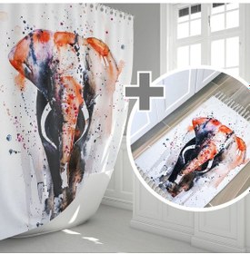 Resim Zethome Elephant Banyo Paspas Ve Tek Kanat Duş Perdesi 1x180x200 Çok Renkli 