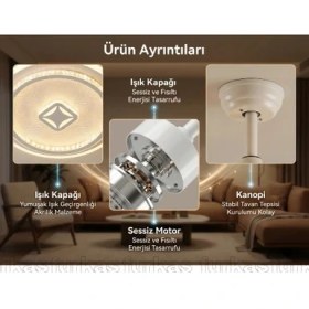 Resim Akıllı Tuya Wi-Fi Gizli Kanat Tavan Vantilatörü ve Oda Vantilatörü - Telefon Kontrollü 3 Işık Modlu Yaz/kış Uyumlu 