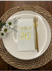 Resim Gold Yaldızlı Beyaz Hello Otuz Yaş Peçete 16 Adet 