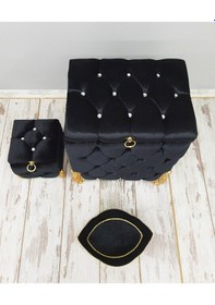 Resim Kapitone Siyah 3'lü Banyo Kirli Çamaşır Sepeti Seti Mdf İpek Siyah 