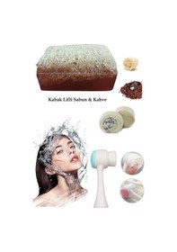 Resim 3lü Set Yüz Temizleme Fırçası Cilt Bakım Arındırıcı Lifli Peeling Kahveli Sabun Ruşur Taşı 