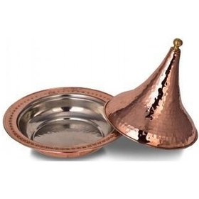 Resim Turna Bakır Külah Yuvarlak Sunum Tabağı 23 Cm El Dövme Kırmızı Turna9060-1 