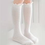 Resim 1 Çift Beyaz Ayak Bileği Çorabı - Polyester ve Spandeks Karışımı, Düğmeli Uç, Dantel Kenar, Öğrenciler ve Bale Sevdalıları için Tüm Mevsimler Konforu, Sevimli Çoraplar, Bale Çorapları, Dayanıklı Çorap Malzemesi 
