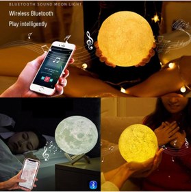 Resim Piraye Gift Bluetooth Hoparlörlü Ay Gece Masa Lambası 16 Renkli Dokunmatik Uzaktan Kumandalı Çocuk Odası Hediyel 