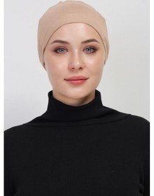Resim Pratik Dikişsiz Bağlamalı Kaymayan Tesettür Bone Bej 
