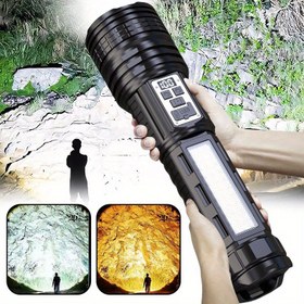 Resim 1 Adet USB Şarj Edilebilir El Feneri, Yakınlaştırılabilir Acil Durum Torcu, Çok Amaçlı Sarı Arama Işığı Macera için, Çoklu Kademeli Ayarlanabilir Balık Avı İşigi 