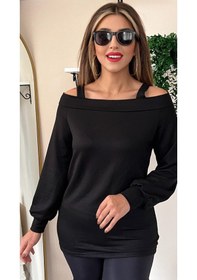 Resim Soonaksesuar Kadın Askılı Iki Omuzu Açık Salaş Yün Viskon Bluz Siyah 
