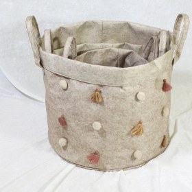 Resim Epilons 3'lü Set Katlanabilir Çok Amaçlı Ponponlu Yuvarlak Düzenleyici Saklama Kutusu Organizer Keçe Set 