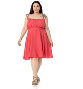 Resim Büyük Beden Omuzdan Bağlama Detaylı Kısa Fuşya Elbise-fuşya Fuşya 