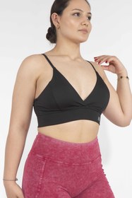 Resim Dikişli Dekolteli Black Sporcu Bra 