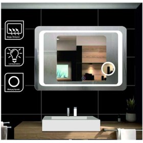 Resim GLOBAL LED MIRROR 80x100 Cm Makyaj Aynalı Dokunmatik Tuşlu Buğulanmayan Ledli Ayna Banyo Aynası 