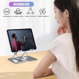 Resim ROBEVE Tablet Standı 360 Derece Dönebilen Tablet Stand Katlanabilir Metal Tablet Tutucu Standı Tablet ve Telefon Tutucu Stant Tablet Tutucu Metal (N04 - Gri) 