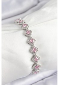 Resim Pirinç Zirkon Taşlı Pembe Yonca Baget Model Gümüş Renk Vıp Seri Kadın Bileklik - Tj-bb7505 Çok Renkli 