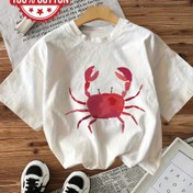 Resim Kabuk Desenli Basılı Kısa Kollu Yuvarlak Yaka Temiz T-Shirt ile Basit Stil 