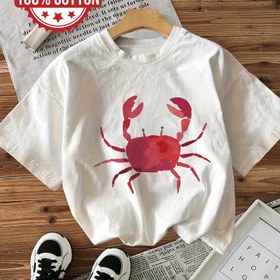 Resim Kabuk Desenli Basılı Kısa Kollu Yuvarlak Yaka Temiz T-Shirt ile Basit Stil 
