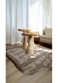 Resim Ahşap Mantar Sehpa 3lü Set Masif Doğal Naturel Renk Yan Sehpa Ve Zigon Takımı -mushroom Side Table Naturel 