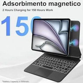 Resim Fogy İpad Air 13İnç M3 Çipli 2025 ile Uyumlu Magic ile Uyumlu Touchpad Işıklı Klavyeli Kılıf 